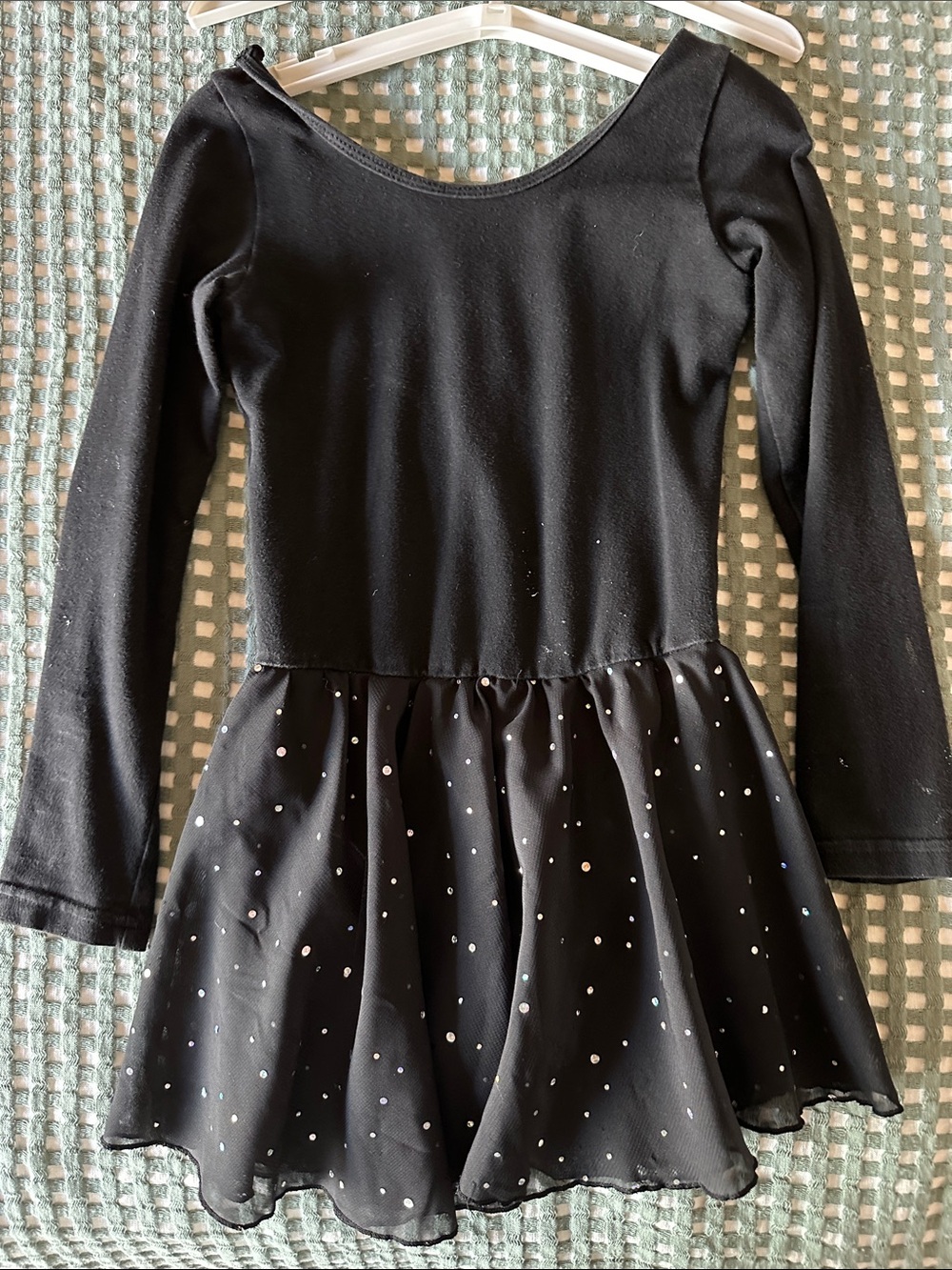 Girls' Black Long-Sleeve Dress with Sparkle Skirt